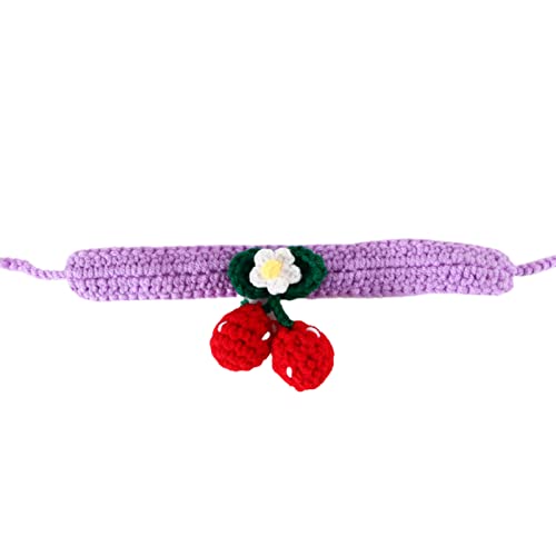Haustierhalsband Handgemachte gestrickte Blume Kirsche Katze Hundehalsband Lätzchen verstellbare Halskette Pet Red S (Color : Purple, Size : M) von Kigauru