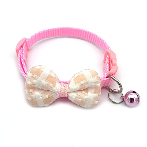 Kigauru Haustier-Bogen-Kragen Hundehalsband Verstellbares Karomuster Welpe Kätzchen Halsband Schleifen mit Glocke for kleine Hunde Grün (Color : Pink) von Kigauru