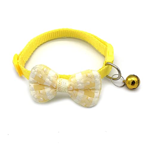 Kigauru Haustier-Bogen-Kragen Hundehalsband Verstellbares Karomuster Welpe Kätzchen Halsband Schleifen mit Glocke for kleine Hunde Grün (Color : Yellow) von Kigauru