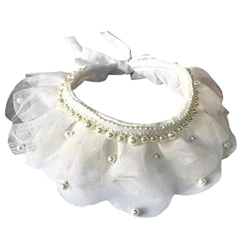 Kigauru Haustier-Bogen-Kragen Pet Bandana Super Soft Elegant Bow-Knot Design Lace Faux Pearl Pet Halskette for Outdoor White L (Color : White, Size : S) von Kigauru