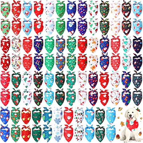 100 Stück Weihnachten Hund Bandanas Bulk Xmas Haustier Dreieck Schal Lätzchen Schneemann Weihnachtsmann Schneeflocke Haustier Bandana Weich Hund Halstuch Zubehör für Weihnachten Haustier Kostüm von Kigeli