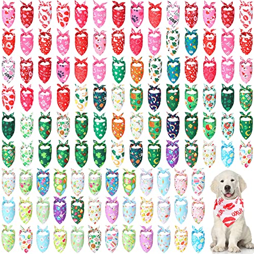 120 Stück Urlaub Hund Bandanas Bulk Triangle Haustier Lätzchen Valentinstag St. Patrick's Day Ostern Urlaub Hund Schal Set für kleine, mittelgroße und große Welpen Hunde Katzen Kostüm Outfit, 63 x 43 von Kigeli