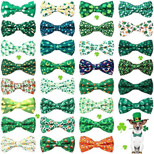 30 Stück St. Patrick's Halsband Hund Fliege Kleeblatt Schleifen für Hunde Fliege Befestigung mit Gummibändern Hundehalsband Abnehmbare Charms für Hunde Halsband Fellpflege Zubehör St. Particks Kostüm von Kigeli