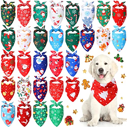 30 Stück Weihnachten Hund Bandanas Lätzchen Dreieck Hundeschal Hund Halstuch Set Hund Bandanas mit Weihnachtsmustern für Weihnachten Haustier Kostüm Zubehör Dekoration von Kigeli