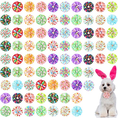 80 Stück Oster-Hundehalsband, Blumen, bunte Eier, Hundehalsband, Schleifen, Kaninchen, Karotten, Hunde, Charms, Fellpflege für kleine, Osterparty-Dekoration, Kostümzubehör von Kigeli