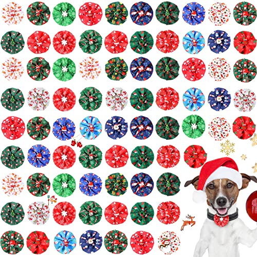 80 Stück Weihnachten Hundehalsband Blumen Bulk Xmas Hundehalsband Schleifen Weihnachten Hund Fliege Hund Charms Fellpflege für kleine mittelgroße große Hunde Katzen Kaninchen Halsband Urlaub Party von Kigeli