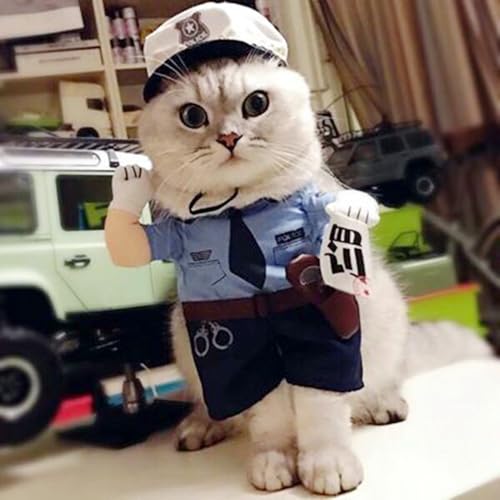 Halloween-Haustierkleidung aus Polyester, Vertikales Polizeikostüm, Verkleidung für Katzen und Hunde (M) von Kikumi