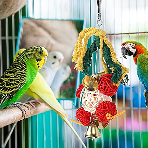 Haustier-Papagei, Natürliches Rattan-Weihnachtsspielzeug, Beißen, Kauen, Spielen mit Glocke Vögel von Kikumi