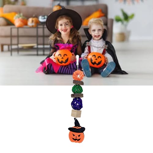 Kikumi Halloween-Vogel-Kauspielzeug, Apfelholz-Rattan-Kugel, Schnabel, Schleifen, Papageienkäfig, Hängespielzeug mit Kürbis-Dekor Sittiche (Hutkürbis) von Kikumi