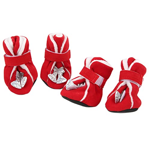 Rote Winter-Hundeschuhe und -Stiefel. Süße Weihnachts-Welpen-Sneaker mit Weihnachtsmann-Motiv für Kleine und Mittelgroße Hunde (M) von Kikumi