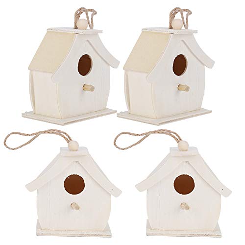 Set mit 4 Hängenden Mini-Vogelhäuschen aus Holz für den Außenbereich, Garten, Balkon, Innenhof von Kikumi