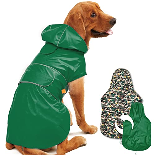 Kimee Hunde-Regenmantel, wendbar, einseitig, verstellbar, wasserdicht, mit Loch für die Leine, reflektierende Streifen, Kapuze, schneefest, winddicht, Kleidung für kleine bis 3XL, Größe S von Kimee
