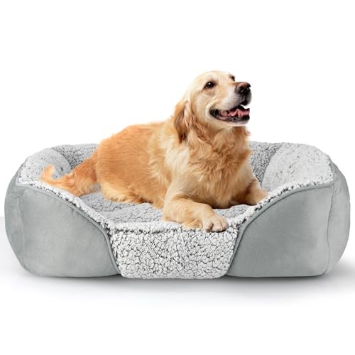 Kimpets Hundebett für kleine, mittelgroße Hunde, rechteckig, waschbar, schlafendes Welpenbett, orthopädisches Haustiersofa, weich, beruhigend, Katzenbetten, Indoor-Katzen, rutschfeste Unterseite in von Kimpets