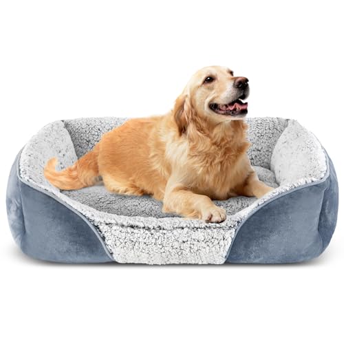 Kimpets Hundebett für mittelgroße und große Hunde, rechteckig, waschbar, schlafendes Welpenbett, orthopädisches Haustiersofa, weich, beruhigend, Katzenbetten, Indoor-Katzen, rutschfeste Unterseite in von Kimpets