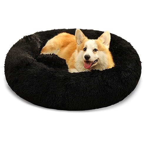 kimpets Hundebett Beruhigendes Hundebett für kleine, mittelgroße und große Hunde – rundes Donut-Hundebett, waschbar, rutschfestes Kunstfell, flauschiges Donut-Kuschel-Kuschelbett (50,8 cm/68,6 cm/88,9 von Kimpets