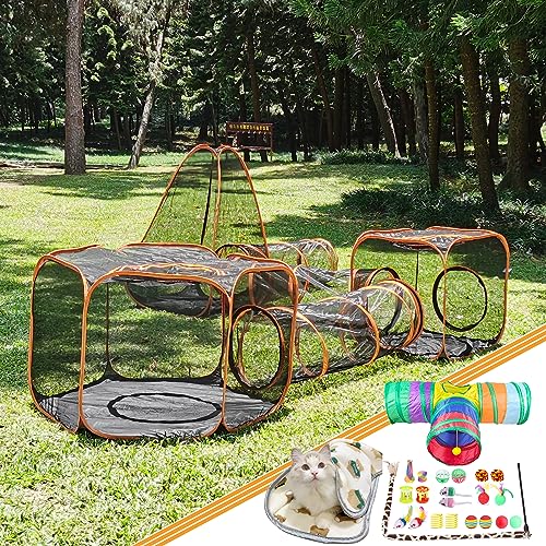 Kimruule Outdoor Katzengehege, 6 in 1 Katzenzelt Außen mit Katzentunnel für Indoor Katzen, Großer Katzenlaufstall Outdoor mit Katzenspielzeug für Katzen Kaninchen Frettchen Hunde und Kleintiere von Kimruule