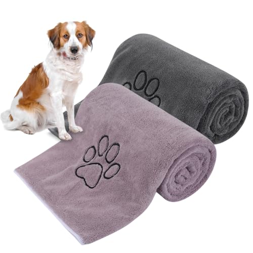 KinHwa super saugfähiges Haustierhandtuch Mikrofaser Hund Badetuch für Hunde und Katzen 76CM x 127CM (Grau + Violett) von KinHwa