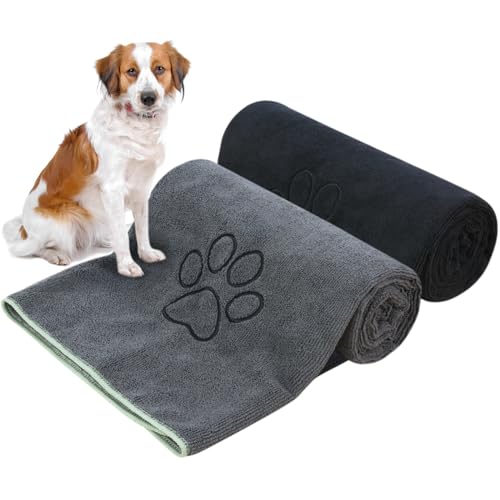 KinHwa super saugfähiges Haustierhandtuch Mikrofaser Hund Badetuch für Hunde und Katzen 76CM x 127CM (Grau + Schwarz) von KinHwa