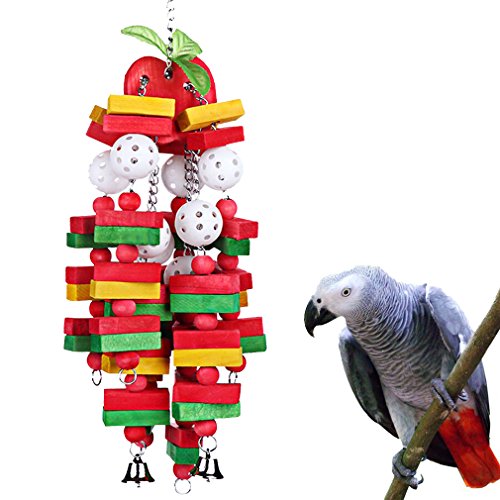 KINTOR Kauspielzeug für Vögel, groß, mittel, Papageienkäfig, Beißspielzeug, afrikanische Grauaras, Kakadus, Eclectus, Amazon (Apfel, 55,9 cm) von KinTor