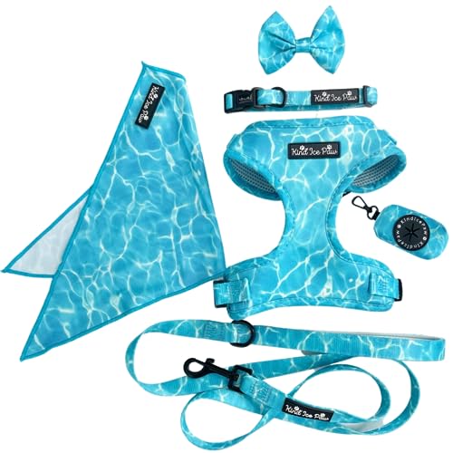 Hunde-Set, komplettes Set, Geschirr, Leine, Halsband, Fliege, Kotbeutelhalter und Bandana Kind'Ice Paw Kollektion (L, Pool-Pawty-Set) von Kind'Ice Paw