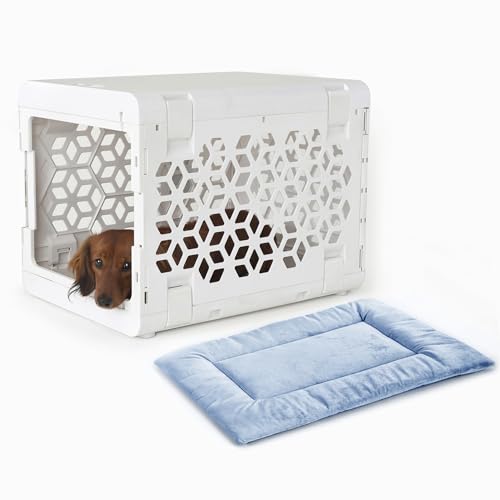 KindTail PAWD Faltbare Hundebox + waschbares Hundebett – Stilvolle Haustierbox mit bequemem PAWD Pad – sicheres Indoor-Welpen- oder Hundehütten-Set – leicht, kompakt & tragbar für Reisen – klein, weiß von KindTail