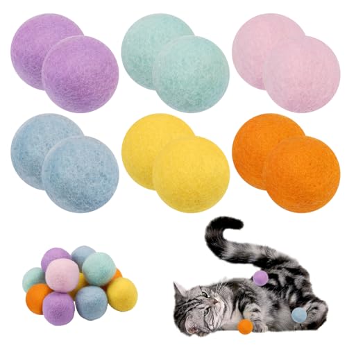 Filzbälle Katzen, 12 Stück 30mm Katzenspielzeug Ball Katzenball Spielball Katze Ball Interaktives Katzenspielzeug für Katzen Training Katzen Spielzeug Katzen im Innenbereich zum Fangen von Chase von KineticKraft