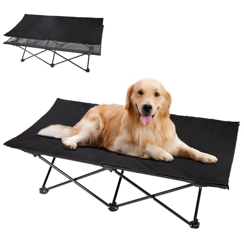 KingCamp Erhöhtes Hundebett Hundeliege Outdoor Haustierbett Haustierliege Atmungsaktivem Mesh & Wildledermatte & Rutschfesten Füßen für Reisen Garten Outdoor Indoor, Schwarz 126 x 66 x 33 cm von KingCamp