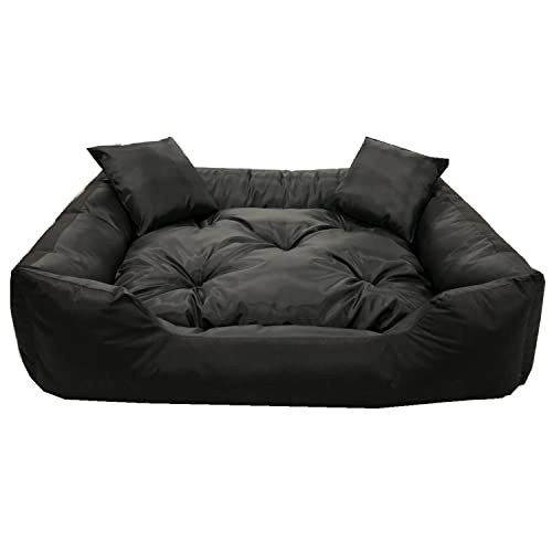 KingDog Ecco Hunde- und Katzenbett mit Kissen Wasserdichtes Nylon Hundekissen Hundekorb Haustierbett Waschbar Wasserdichtes Material (Innenmaße: 115x90 / Außenmaße: 130x105cm, Schwarz) von KingDog