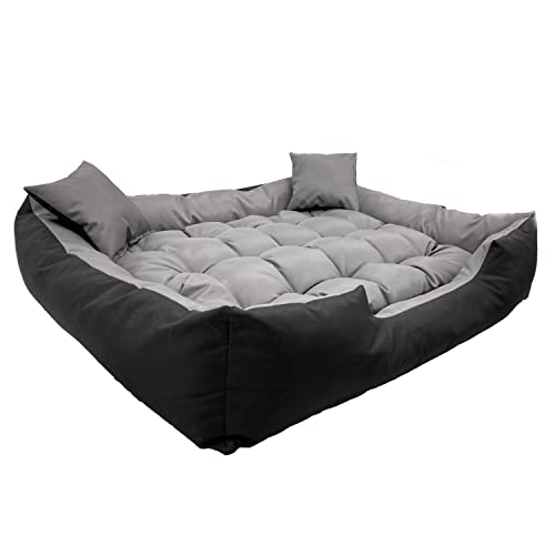 KingDog Ecco Hunde- und Katzenbett mit Kissen Wasserdichtes Nylon Hundekissen Hundekorb Haustierbett Waschbar Wasserdichtes Material (Innenmaße: 130x100 / Außenmaße: 145x115cm, Grau/schwarz) von KingDog