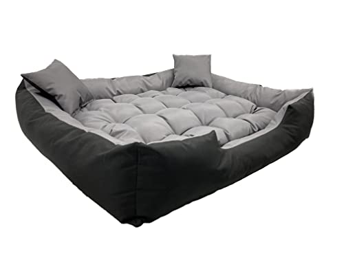 KingDog Ecco Hunde- und Katzenbett mit Kissen Wasserdichtes Nylon Hundekissen Hundekorb Haustierbett Waschbar Wasserdichtes Material (Innenmaße: 60x50 / Außenmaße: 75x65cm, Grau/schwarz) von KingDog