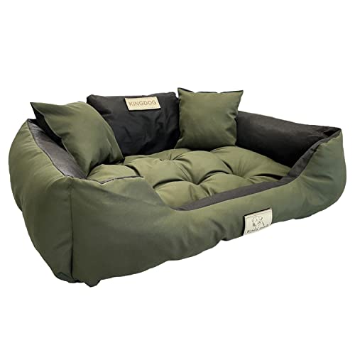 KingDog Hunde- und Katzenbett mit Zwei Kissen Hundekissen Hundekorb Haustierbett Waschbar Wasserdichtes PVC-Material (3XL 145x115cm, Grün) von KingDog