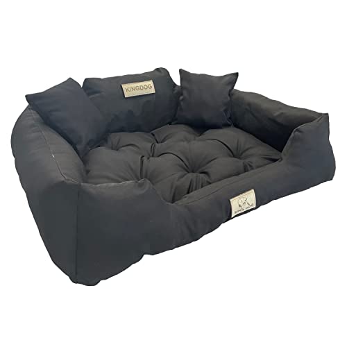 KingDog Hunde- und Katzenbett mit Zwei Kissen Hundekissen Hundekorb Haustierbett Waschbar Wasserdichtes PVC-Material (3XL 145x115cm, Schwarz) von KingDog