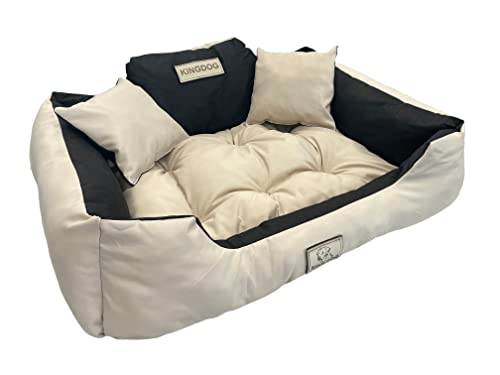 KingDog Hunde- und Katzenbett mit Zwei Kissen Hundekissen Hundekorb Haustierbett Waschbar Wasserdichtes PVC-Material (L 100x75cm, Beige), 8AB4 von KingDog