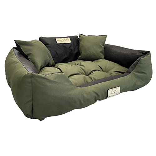 KingDog Hunde- und Katzenbett mit Zwei Kissen Hundekissen Hundekorb Haustierbett Waschbar Wasserdichtes PVC-Material (M 75x65cm, Grün) von KingDog