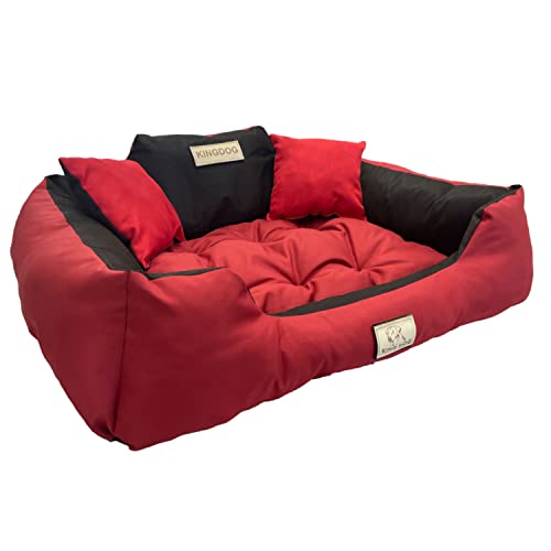 KingDog Hunde- und Katzenbett mit Zwei Kissen Hundekissen Hundekorb Haustierbett Waschbar Wasserdichtes PVC-Material (XL 115x95cm, Rot) von KingDog