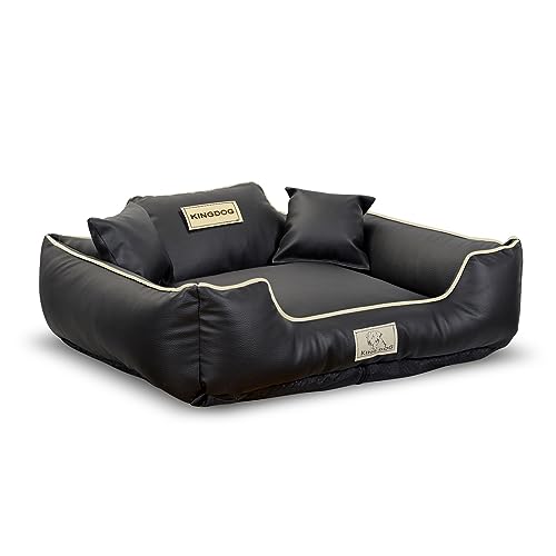 KingDog Hundebett ECOSHINE Laufstall Antislip Schwarz mit weißem Rand Zwei kleine Kissen gratis dazu (100x75 cm) von KingDog