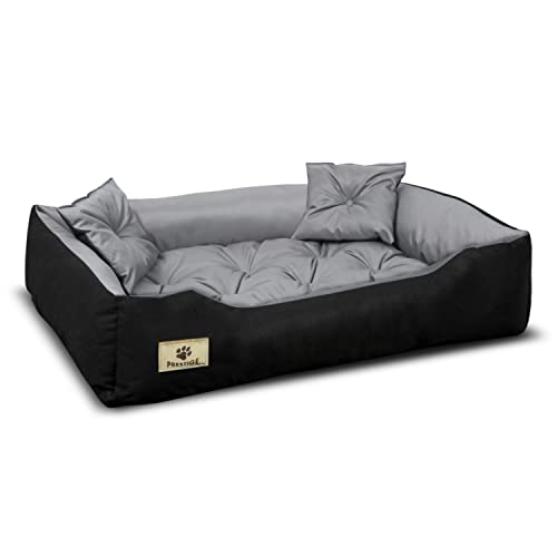 Prestige Hunde- und Katzenbett mit Kissen Codura Hundekissen Hundekorb Haustierbett Waschbar Wasserdichtes Material (Innenmaße: 130x100 / Außenmaße: 145x115cm, Grau/schwarz) von KingDog