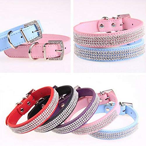 KingbeefLIU Bling Strass Haustier Welpe Kunstleder Halsband Band Hundehalsband Halskette Zierlich Und Niedlich Minimalistischen Wind Identifizierung Haustier Ring Rosa LNone von KingbeefLIU