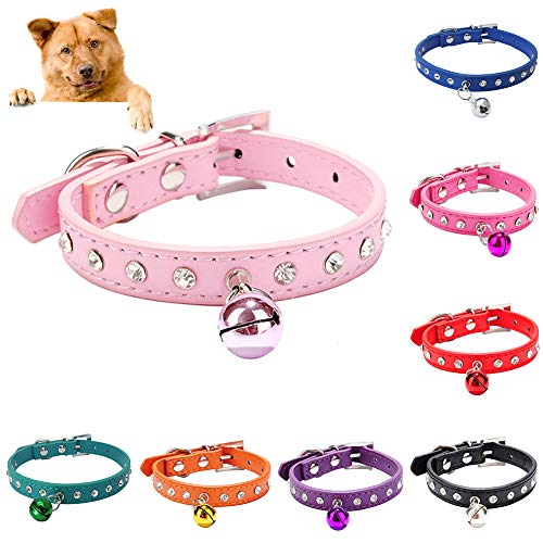 KingbeefLIU Einstellbare Pet Dog Crystal Strass Glockenkragen Nieten Kunstleder Halsband Petite Und Niedlichen Minimalistischen Wind Identifikation Pet Ring Lila XS von KingbeefLIU