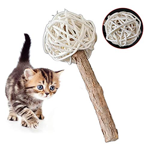 KingbeefLIU Haustier Katze Kätzchen Holz Matatabi Bell Rattan Ball Snack Stick Backenzahn Kauspielzeug Workout Zu Hause Und Interagiert Mit Katzen Holzfarbe von KingbeefLIU