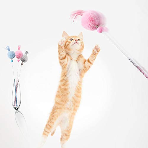 KingbeefLIU Haustier Katze Kätzchen Teaser Stick Glocke Plüsch Ball Rod Wand Lustige Interaktive Spiel Toy Workout Zu Hause Und Interagiert Mit Katzen Blau von KingbeefLIU