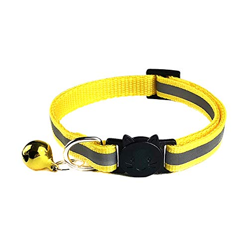 KingbeefLIU Haustiere Dog Bell Night Safety Reflektierendes Halsband Katzenkopf Schnalle Halskette Halsriemen Petite and Cute Minimalist Wind Pet Ring Gelb von KingbeefLIU