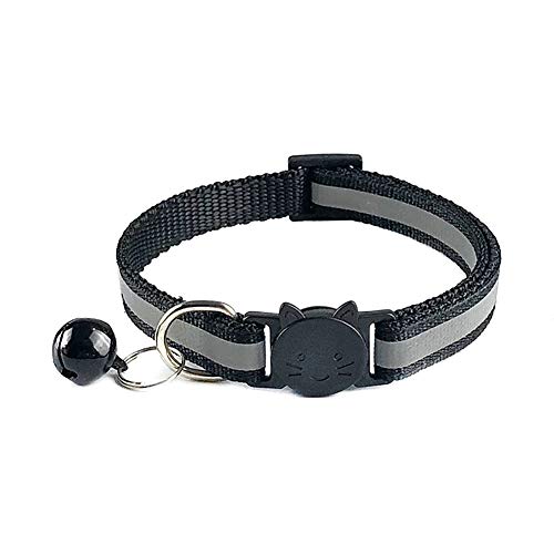 KingbeefLIU Haustiere Dog Bell Night Safety Reflektierendes Halsband Katzenkopf Schnalle Halskette Halsriemen Petite and Cute Minimalist Wind Pet Ring Schwarz von KingbeefLIU