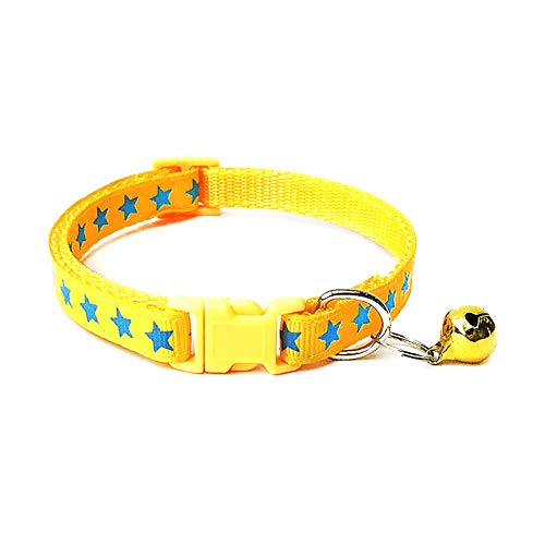 KingbeefLIU Haustiere Hund Welpen Sterne Druck Glockenschnalle Verstellbare Halskette Halskette Katzenhalsriemen Petite and Cute Minimalist Wind Pet Ring Gelb von KingbeefLIU