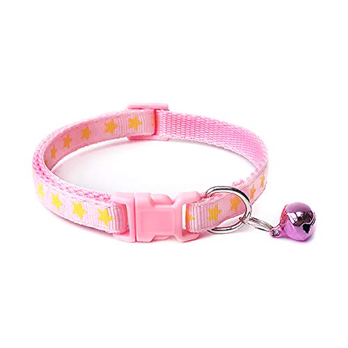 KingbeefLIU Haustiere Hund Welpen Sterne Druck Glockenschnalle Verstellbare Halskette Halskette Katzenhalsriemen Petite and Cute Minimalist Wind Pet Ring Rosa von KingbeefLIU