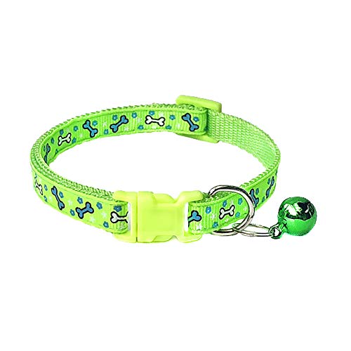 KingbeefLIU Hund Katze Knochen Druck Glocke Verstellbare Schnalle Kragen Halskette Halsriemen Pet Supply Petite Und Niedlichen Minimalistischen Wind Pet Ring Leuchtendes Grün von KingbeefLIU