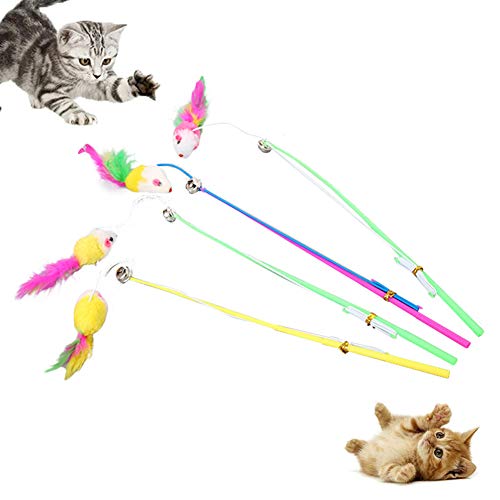 KingbeefLIU Pet Cats Teaser Niedliche Mausform Feather Bell Stick Angelrute Interaktives Spielzeug Ein Kombiniertes Spielzeug, Das Sich Zusammenfaltet Und Mit Katzen Interagiert Zufällige Farbe 1 Stück von KingbeefLIU