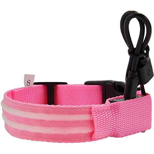 KingbeefLIU Pet Collar Adjustable USB Rechargeable Dual Fiber Shiny LED Pet Collar Cat Dog Neck Band Pink XL von KingbeefLIU