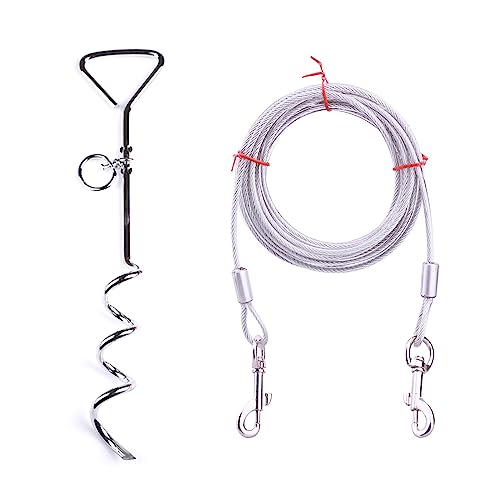 Kingke Hundepfahl-Kabel-Set, 25 cm, 50 cm, 10 m, Stahldraht für kleine bis große Hunde, Outdoor, Hof, Strand, Camping von Kingke