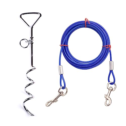 Kingke Hundepfahl-Kabel-Set, 25 cm, 50 cm, 10 m, Stahldraht für kleine bis große Hunde, Outdoor, Hof, Strand, Camping von Kingke